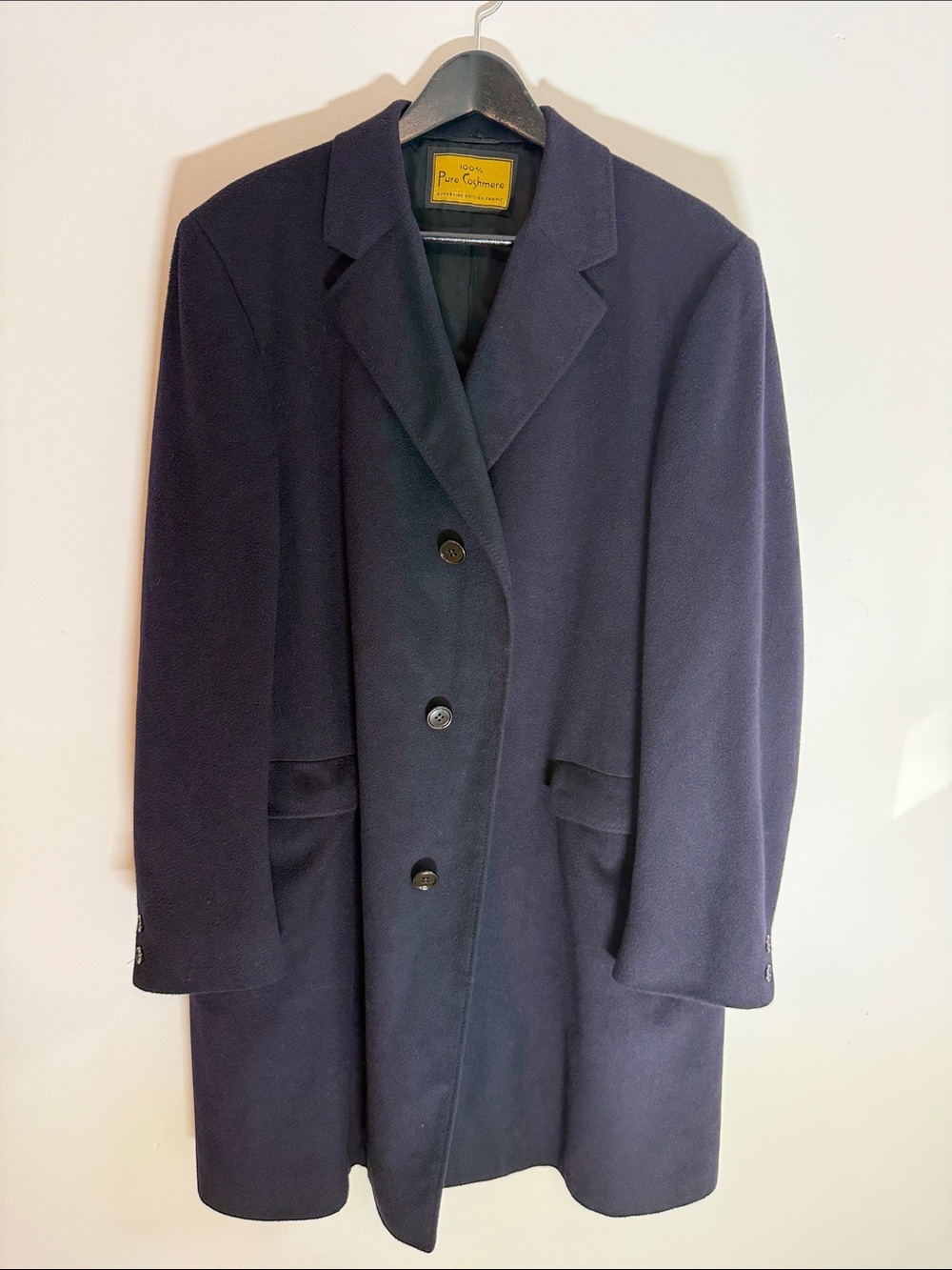 Pure British Cashmere Navy Coat with Notch Lapel